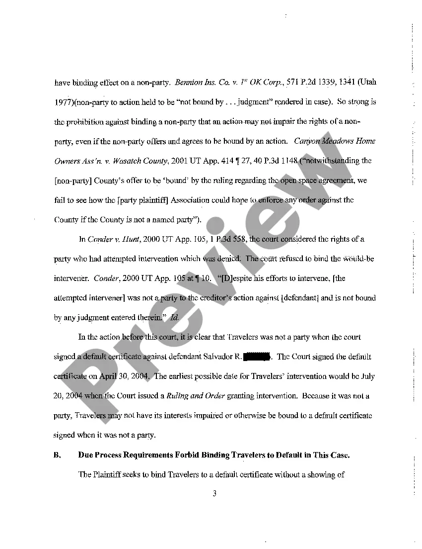 Preview A06 Memorandum in Opposition to Plaintiff's Motion to Bind Travelers To Default Alternative Motion to Set Aside Default