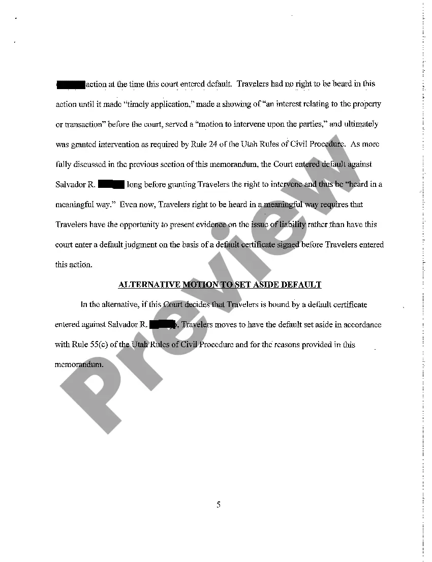 Preview A06 Memorandum in Opposition to Plaintiff's Motion to Bind Travelers To Default Alternative Motion to Set Aside Default