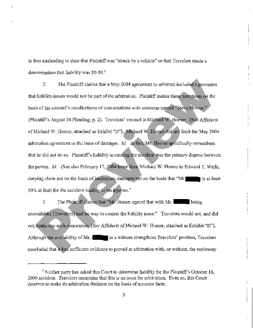 Preview A11 Reply in Memorandum in Support to Travelers' Motion for Arbitration