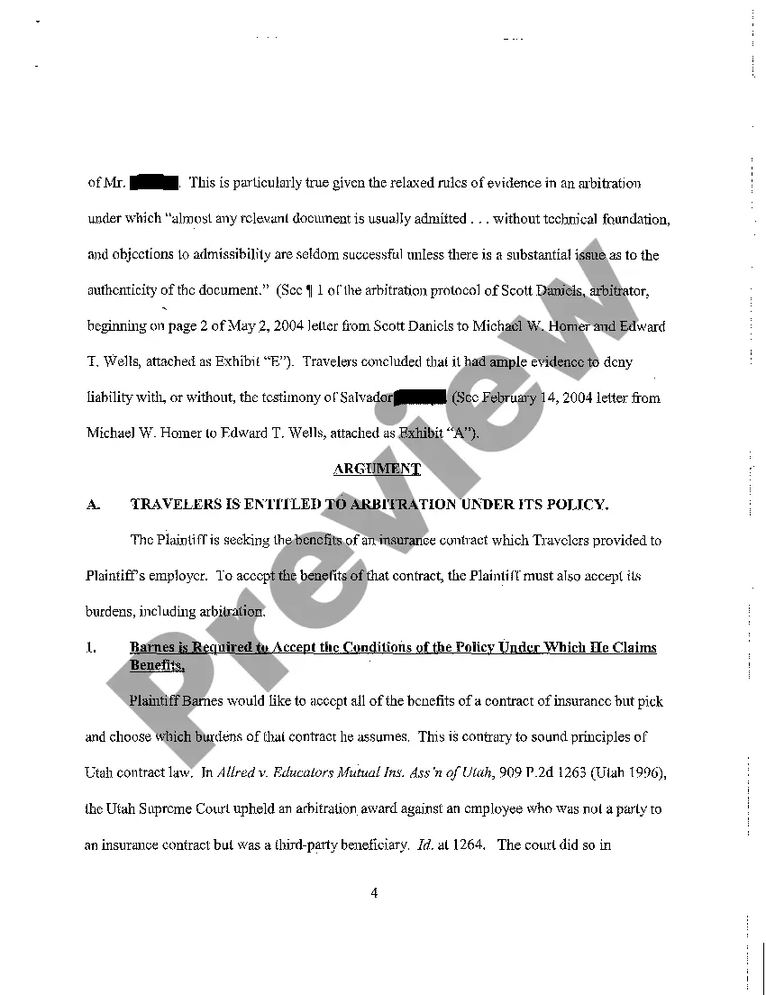 Preview A11 Reply in Memorandum in Support to Travelers' Motion for Arbitration