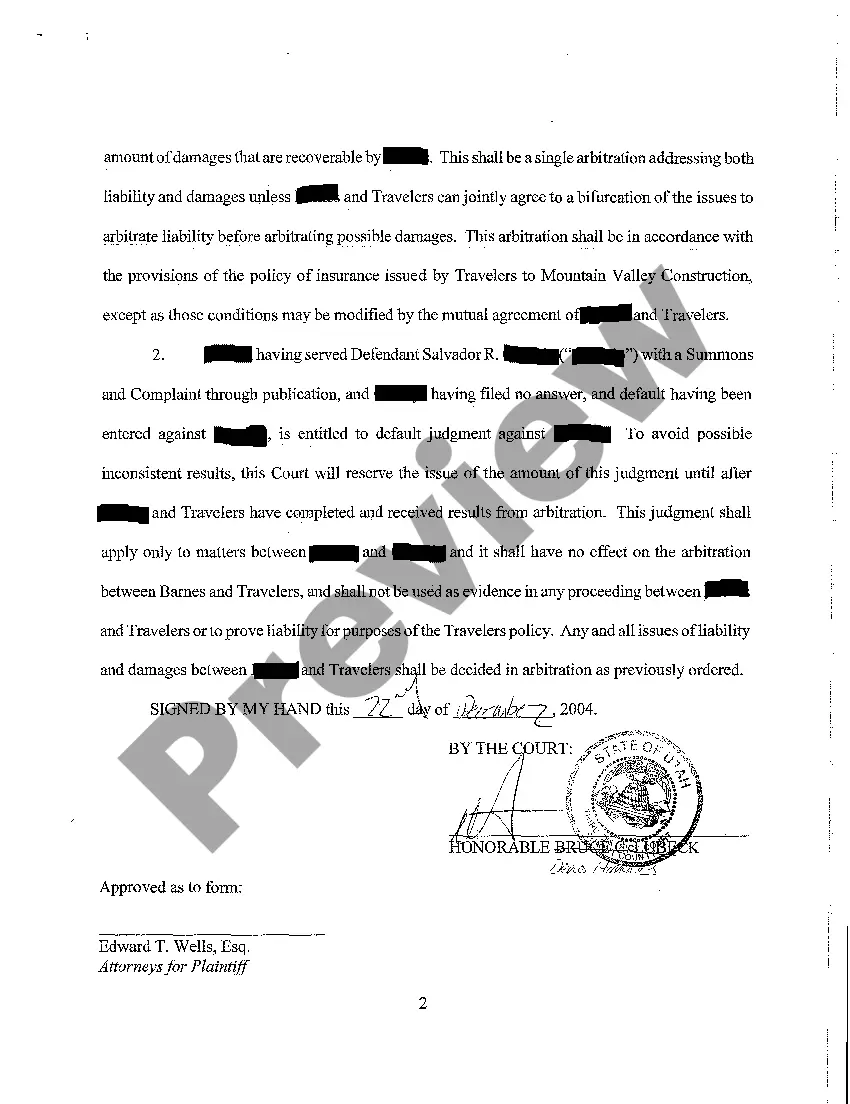 Preview A14 Order for Arbitration and for Judgment against Defendant