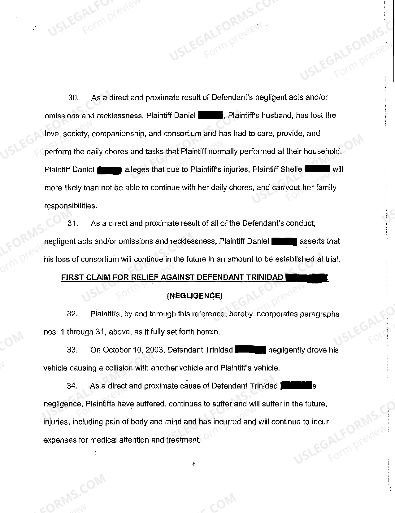 Preview A01 Complaint and Jury Demand - Two-Car Collision, Loss of Consortium Claim