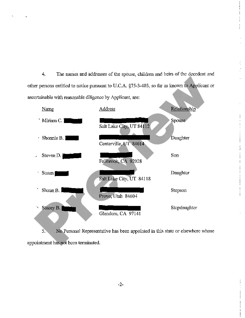 Preview A01 Application For Informal Appointment of Personal Representative