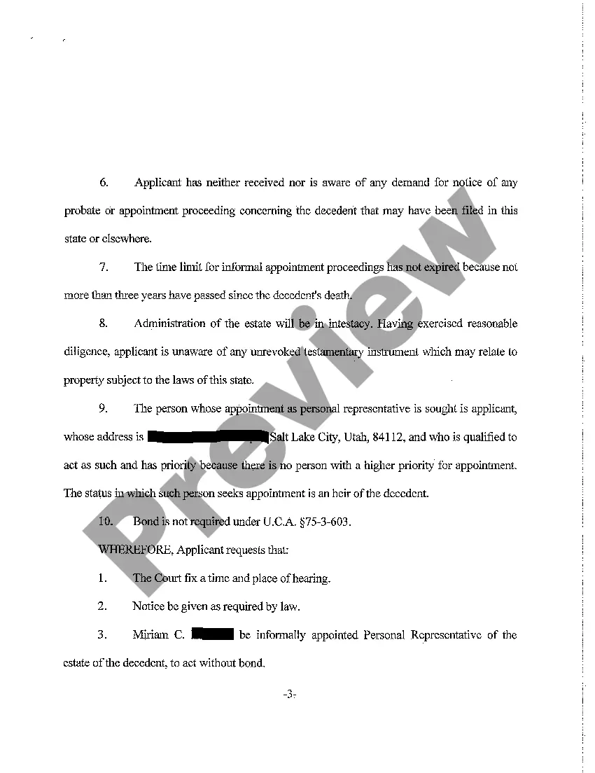 Preview A01 Application For Informal Appointment of Personal Representative