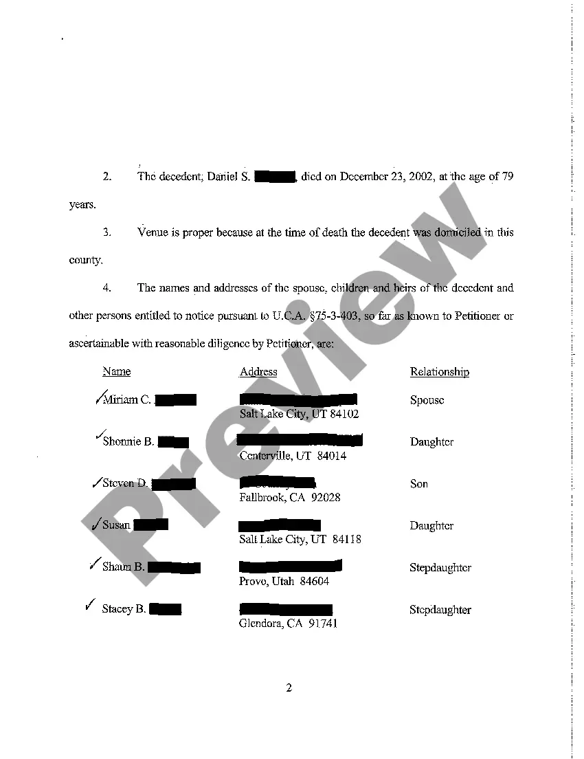 Preview A06 Petition for Formal Probate of will Dated May 27, 2000 and Affirmed November 6, 2001