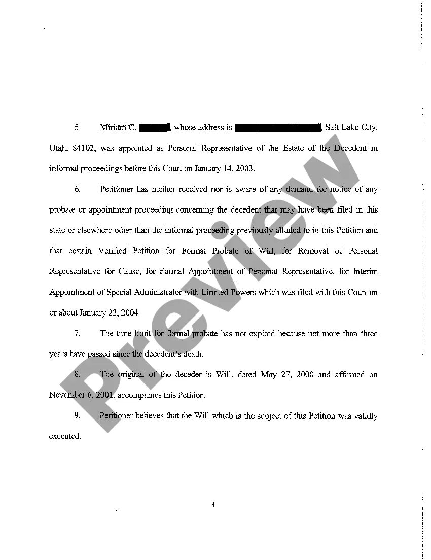 Preview A06 Petition for Formal Probate of will Dated May 27, 2000 and Affirmed November 6, 2001