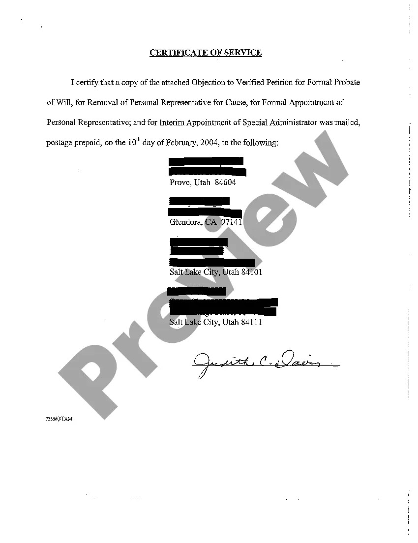 Preview A07 Objection to Verified Petition for Formal Probate of Will, Removal of Personal Representative, Formal Appointment of Personal Representative