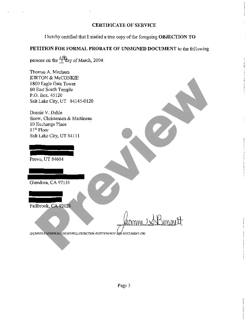 Preview A08 Objection to Petition for Formal Probate of Unsigned Document