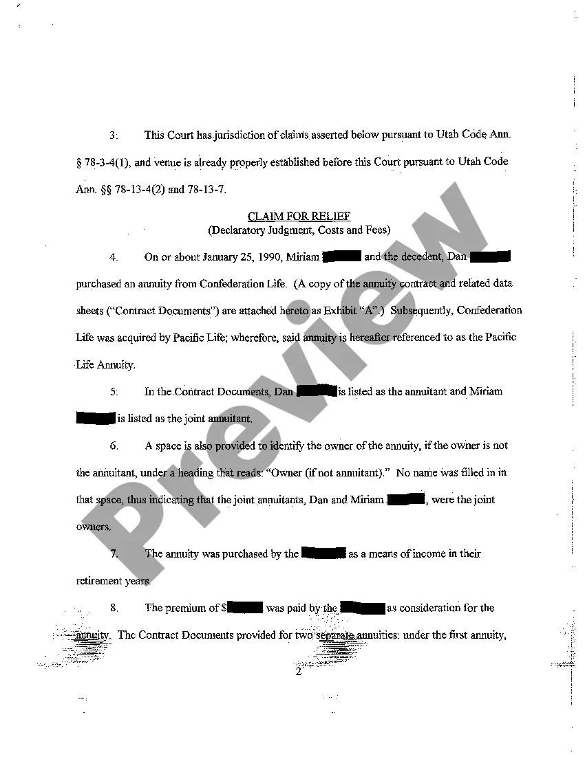 Get A14 Petition for Declaratory Judgment Regarding Rights to Annuity Payments and for Cost and Attorney's Fees Preview A14 Petition for Declaratory Judgment Regarding Rights to Annuity Payments and for Cost and Attorney's Fees