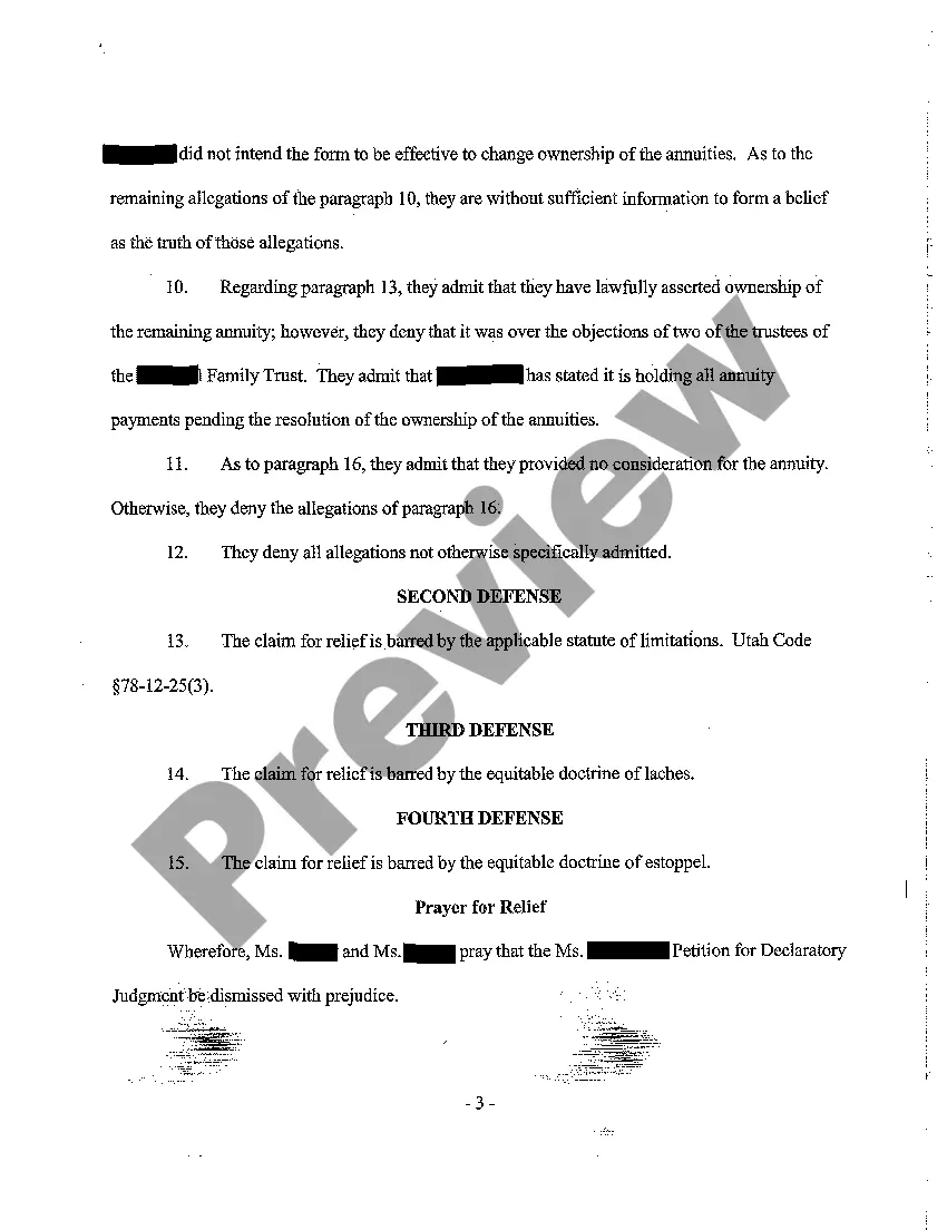 Get A16 Answer to Petition for Declaratory Judgment - Counterclaim for Declaratory Judgment Preview A16 Answer to Petition for Declaratory Judgment - Counterclaim for Declaratory Judgment