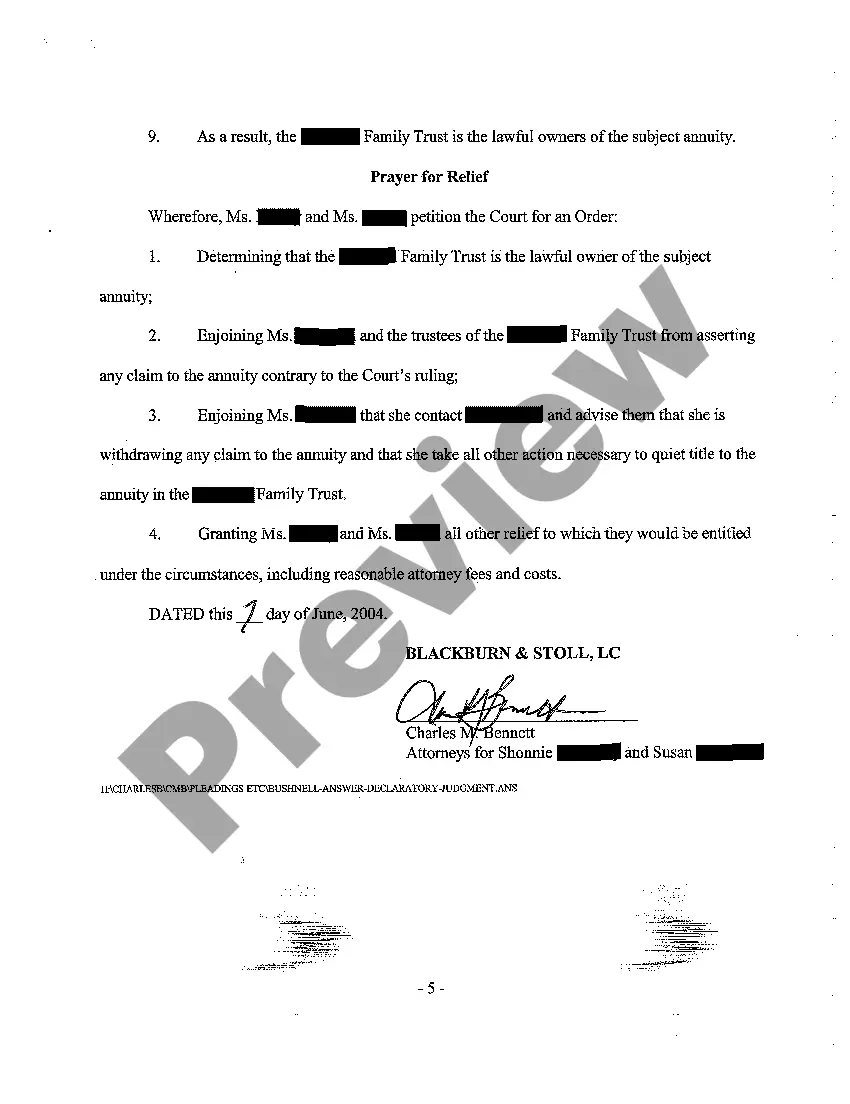 Get A16 Answer to Petition for Declaratory Judgment - Counterclaim for Declaratory Judgment Preview A16 Answer to Petition for Declaratory Judgment - Counterclaim for Declaratory Judgment