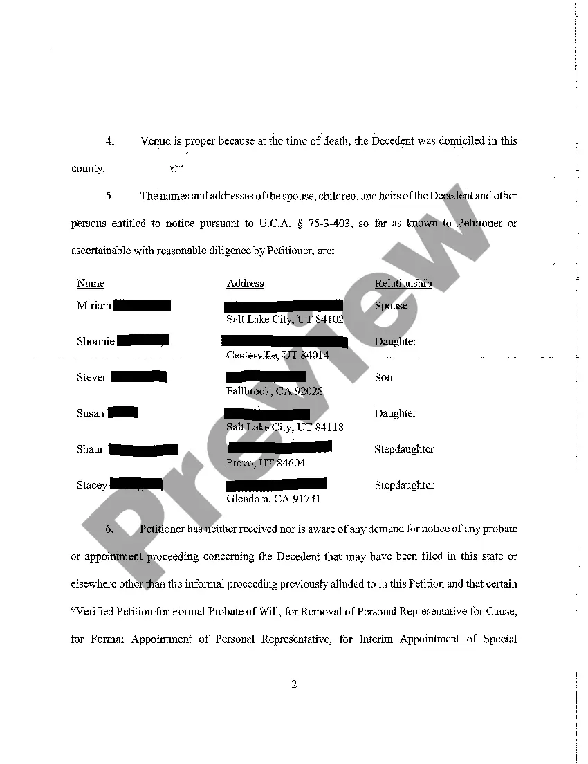 Get A17 Verified Petition for Adjudication of Intestacy and for Withdrawal of Petition for Formal Probate of Will Preview A17 Verified Petition for Adjudication of Intestacy and for Withdrawal of Petition for Formal Probate of Will