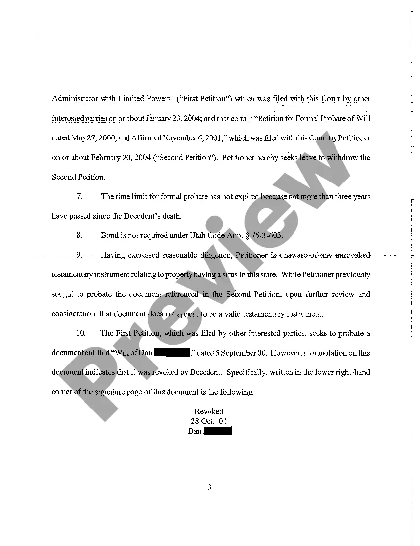 Get A17 Verified Petition for Adjudication of Intestacy and for Withdrawal of Petition for Formal Probate of Will Preview A17 Verified Petition for Adjudication of Intestacy and for Withdrawal of Petition for Formal Probate of Will