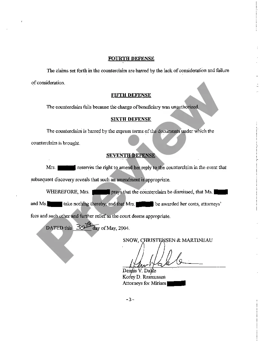 Get A19 Reply to Counterclaim for Declaratory Judgment Preview A19 Reply to Counterclaim for Declaratory Judgment