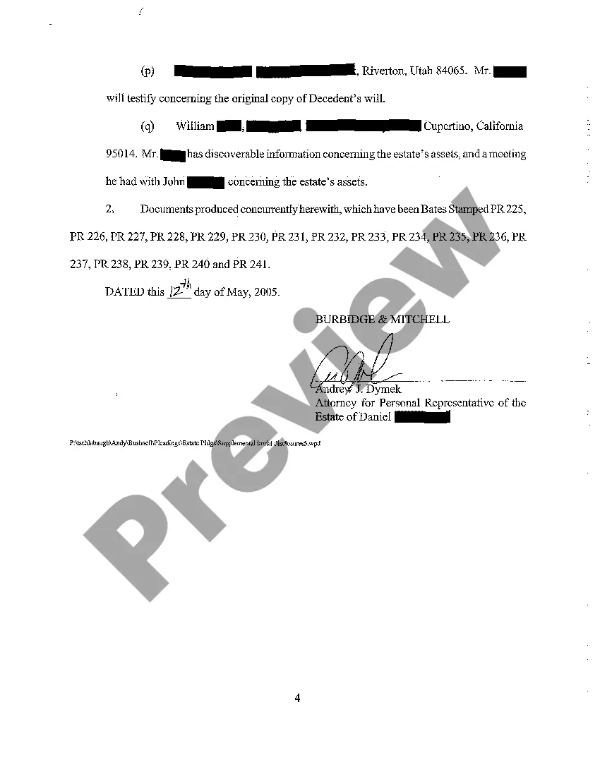 Preview A26 Personal Representative's Fifth Supplemental Initial Disclosures