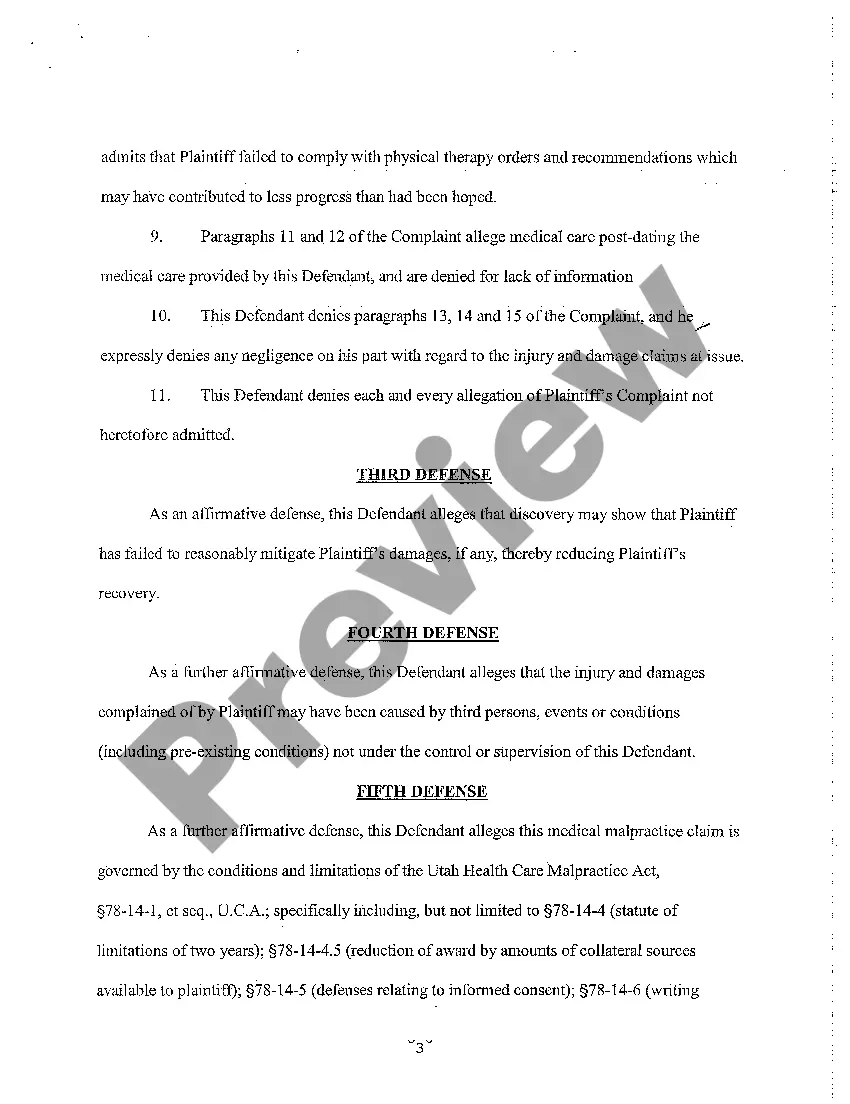 Preview A02 Answer to Complaint on Behalf of Defendant Physician