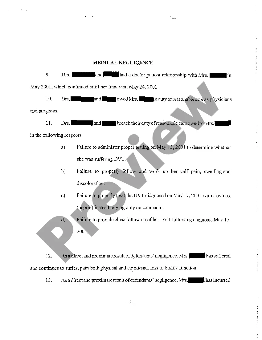 Preview A01 Complaint and Demand for Jury Trial for Medical Malpractice