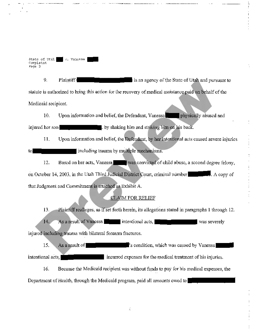 Get A01 Complaint For Reimbursement under the Utah Medical Benefits Recovery Act Preview A01 Complaint For Reimbursement under the Utah Medical Benefits Recovery Act