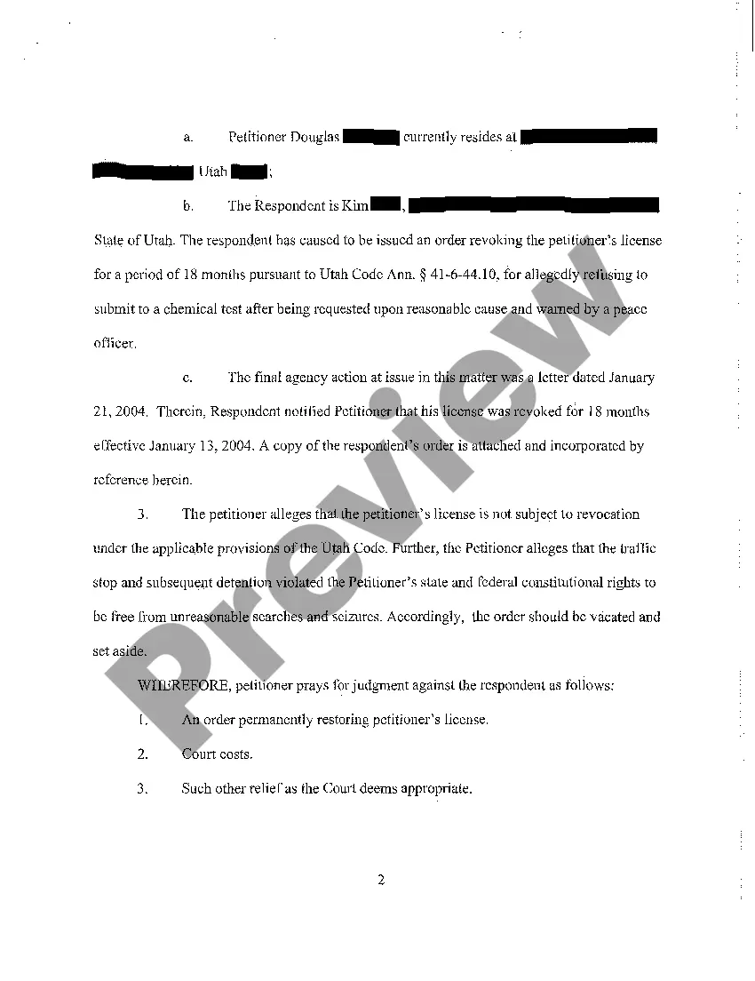 Preview A01 Petition that Driver's License was Not Subject to Revocation