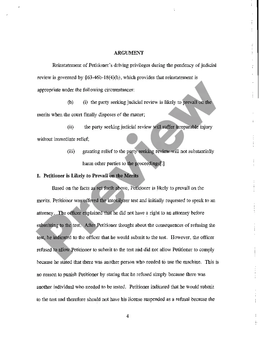 Preview A05 Memorandum in Support of Motion to Reinstate Driving Privileges Pending Judicial Review