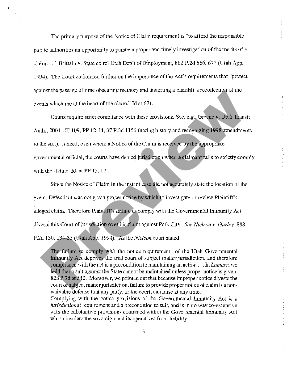 Utah Memorandum In Support Of Defendant's Motion To Dismiss And / Or ...