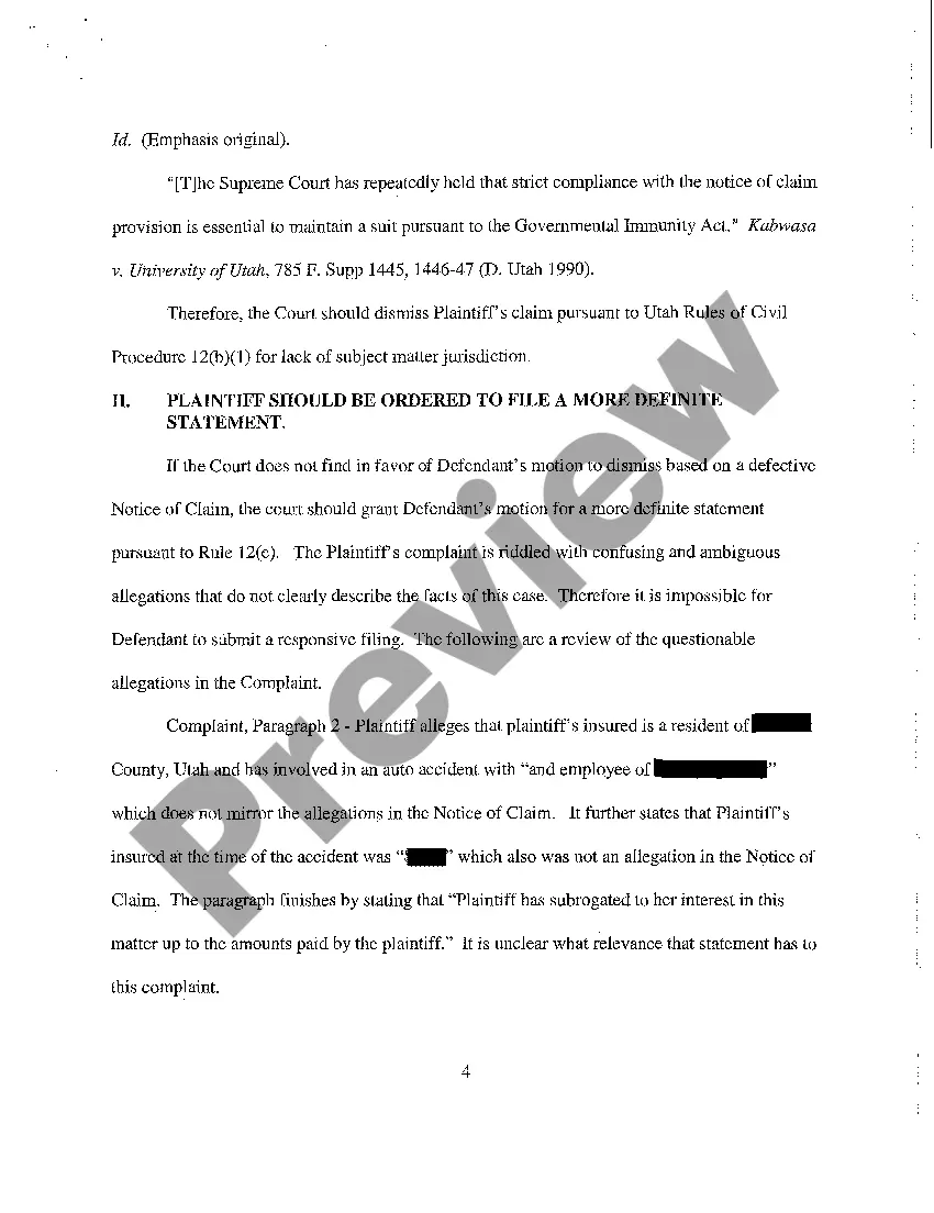 Get A05 Memorandum in Support of Defendant's Motion to Dismiss and / or Motion for a More Definite Statement Preview A05 Memorandum in Support of Defendant's Motion to Dismiss and / or Motion for a More Definite Statement