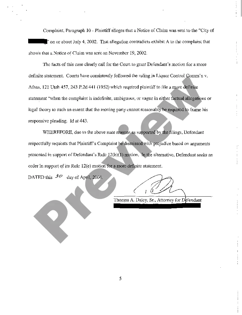Get A05 Memorandum in Support of Defendant's Motion to Dismiss and / or Motion for a More Definite Statement Preview A05 Memorandum in Support of Defendant's Motion to Dismiss and / or Motion for a More Definite Statement