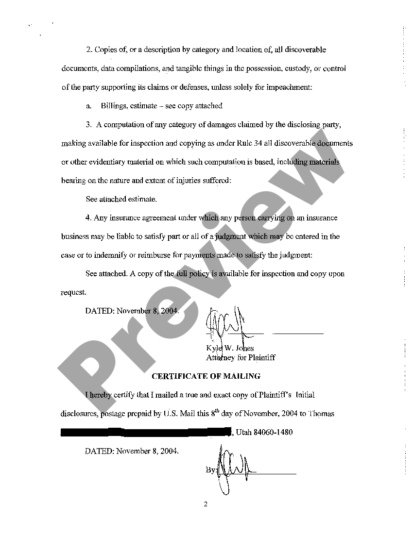 Utah Initial Disclosures Initial Disclosures Utah US Legal Forms