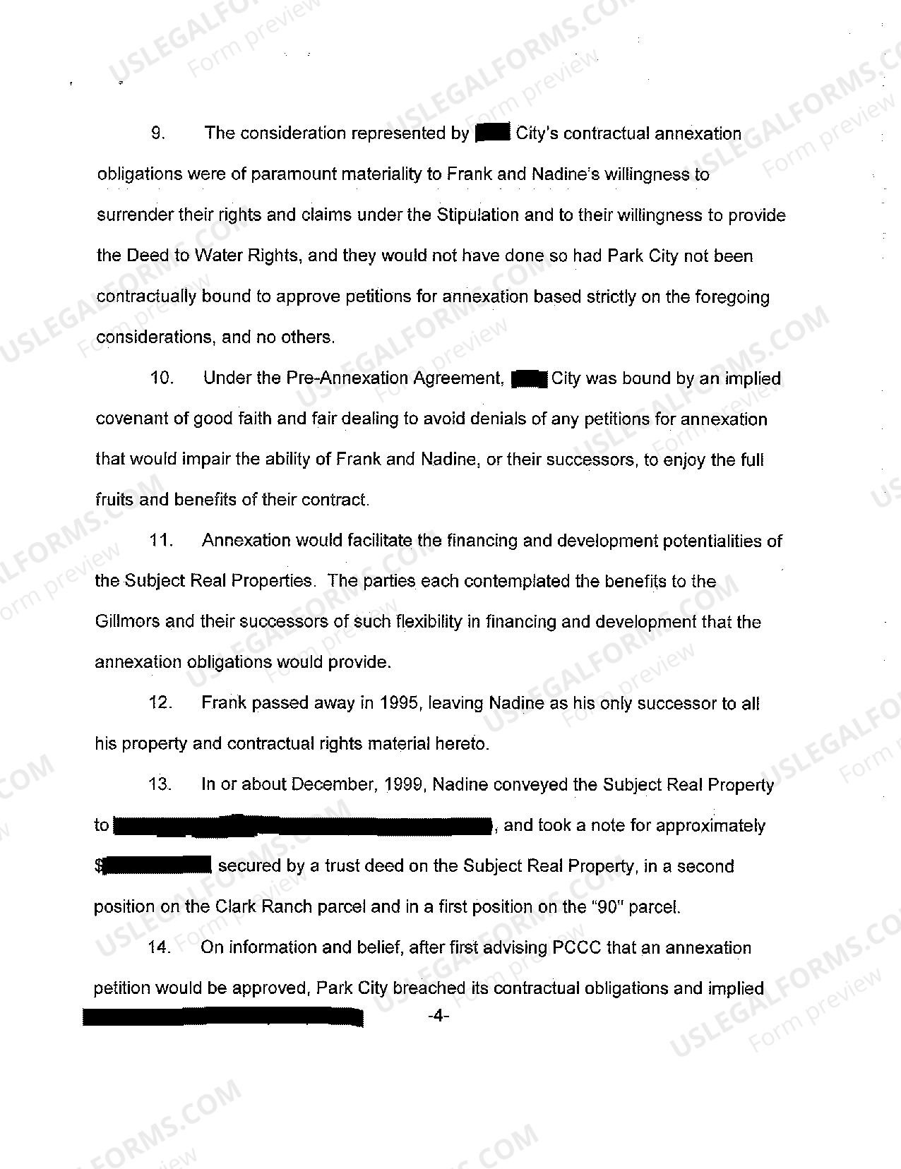 Utah Complaint Failure to Uphold PreAnnexation Agreement Causing