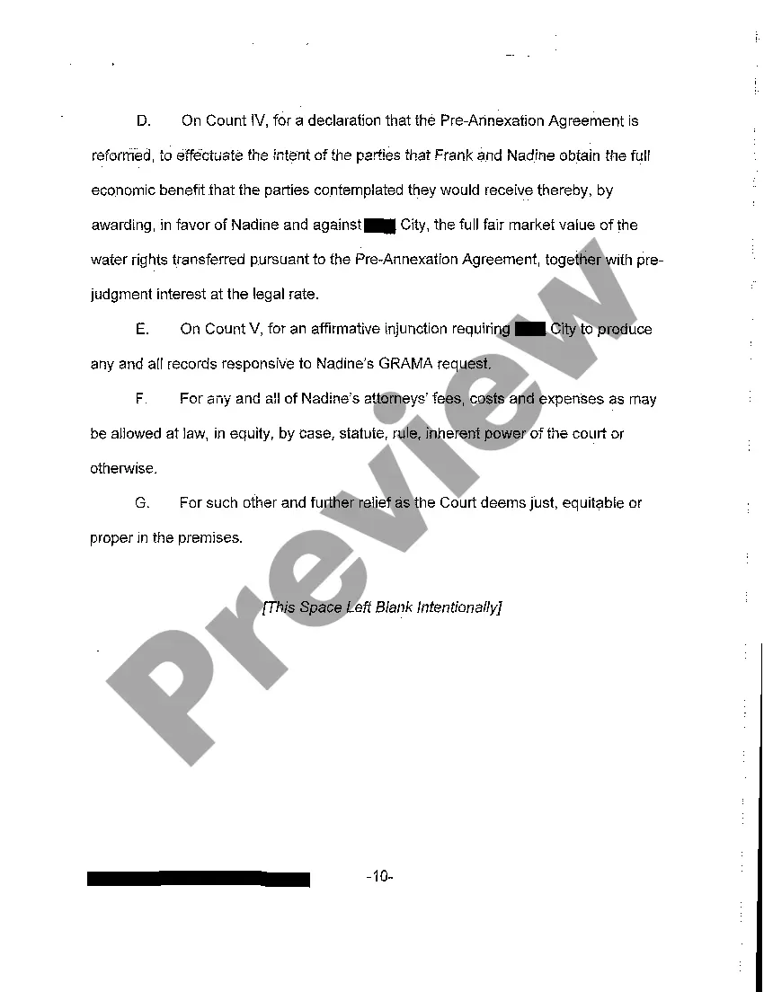 Preview A01 Complaint - Failure to Uphold Pre-Annexation Agreement Causing Hardship in the Subsequent Sale of Property