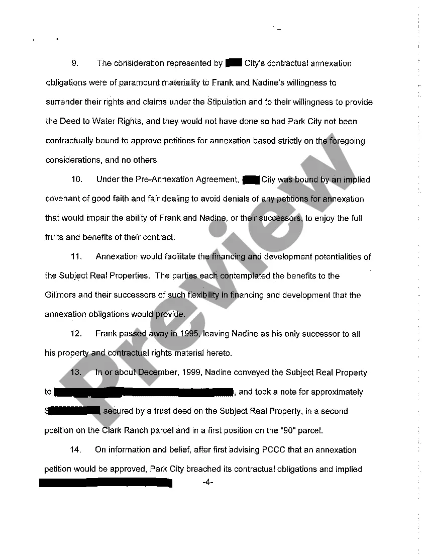 Preview A01 Complaint - Failure to Uphold Pre-Annexation Agreement Causing Hardship in the Subsequent Sale of Property