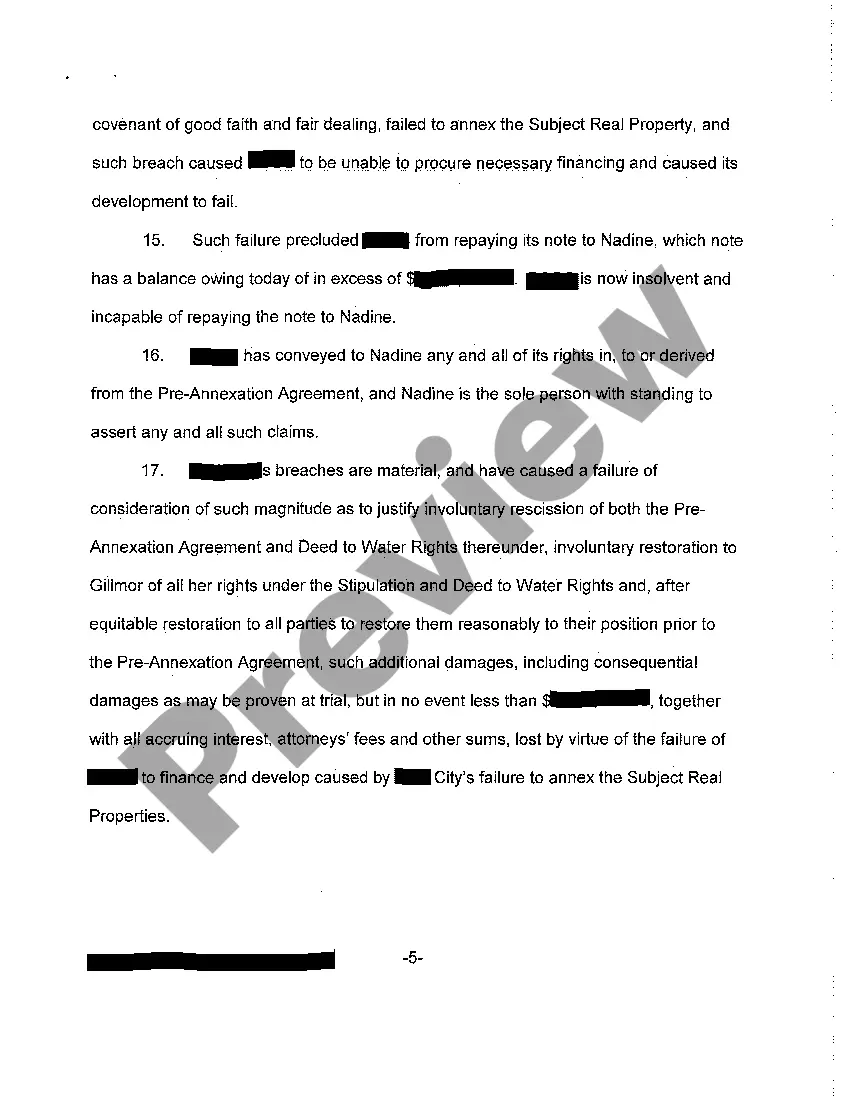Preview A01 Complaint - Failure to Uphold Pre-Annexation Agreement Causing Hardship in the Subsequent Sale of Property