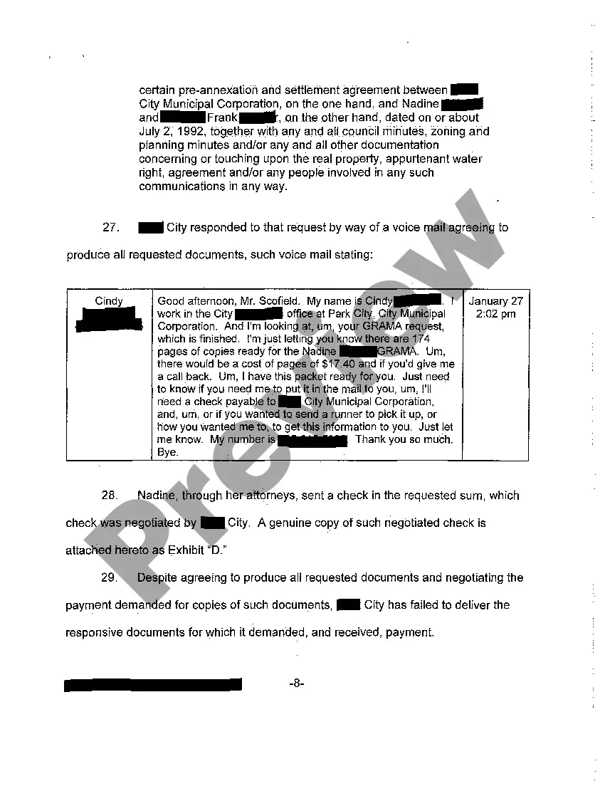 Preview A01 Complaint - Failure to Uphold Pre-Annexation Agreement Causing Hardship in the Subsequent Sale of Property