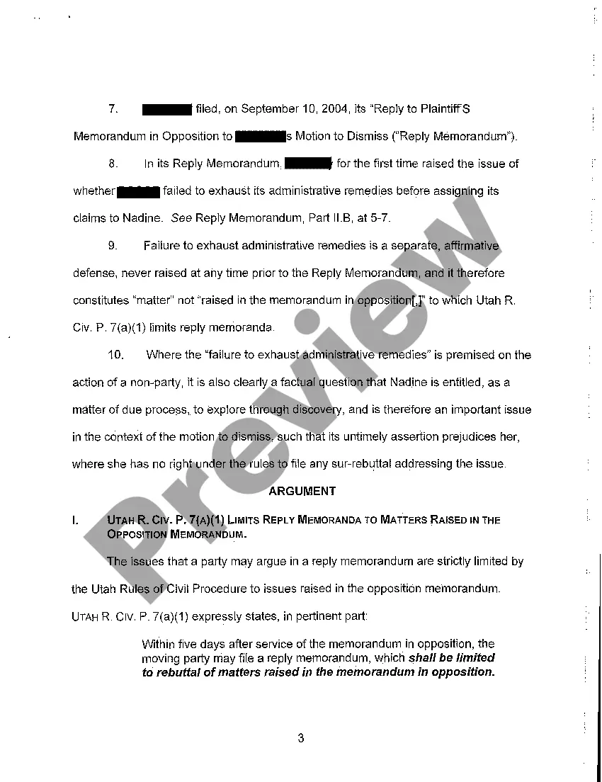 Preview A10 Memorandum in Support of Plaintiff's Motion to Strike Noncomplying Portions of Defendant's Reply Memorandum