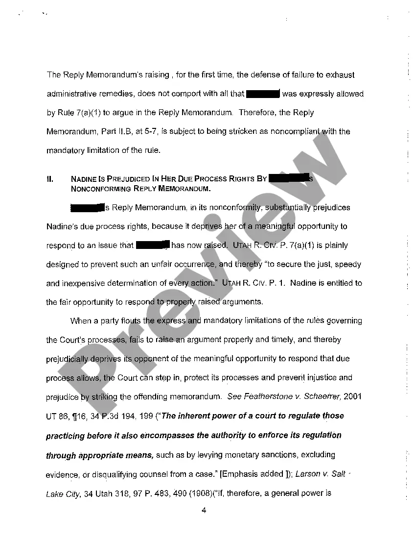 Preview A10 Memorandum in Support of Plaintiff's Motion to Strike Noncomplying Portions of Defendant's Reply Memorandum
