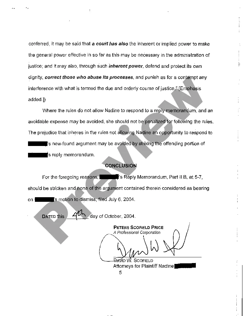 Preview A10 Memorandum in Support of Plaintiff's Motion to Strike Noncomplying Portions of Defendant's Reply Memorandum