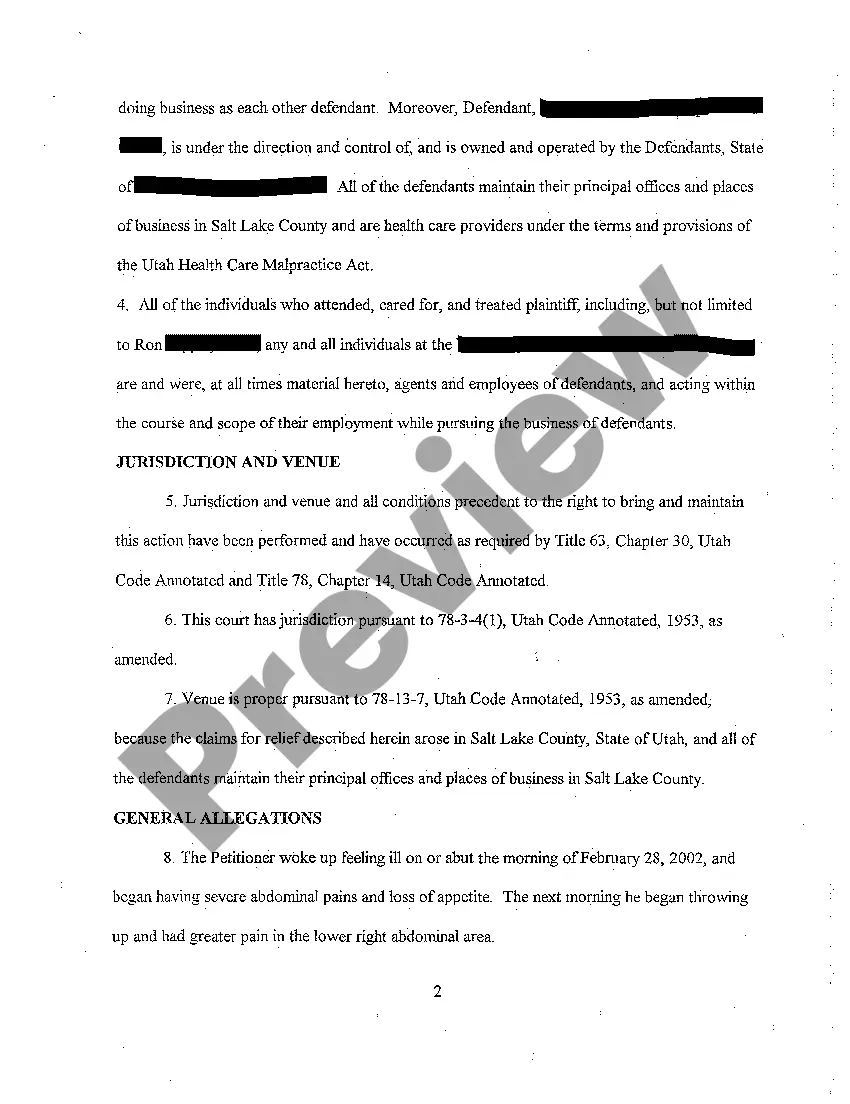 Preview A01 Complaint - Medical Malpractice - Failure to Follow Proper Standard of Care