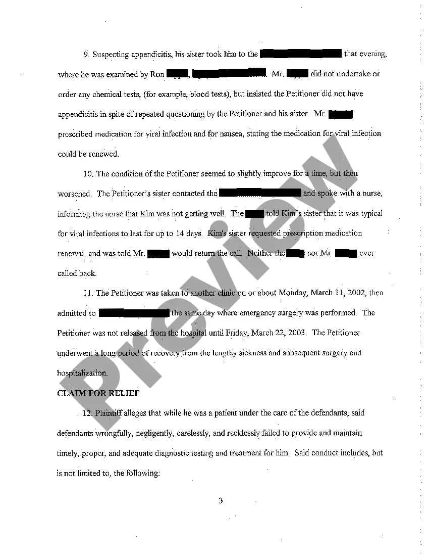 Preview A01 Complaint - Medical Malpractice - Failure to Follow Proper Standard of Care