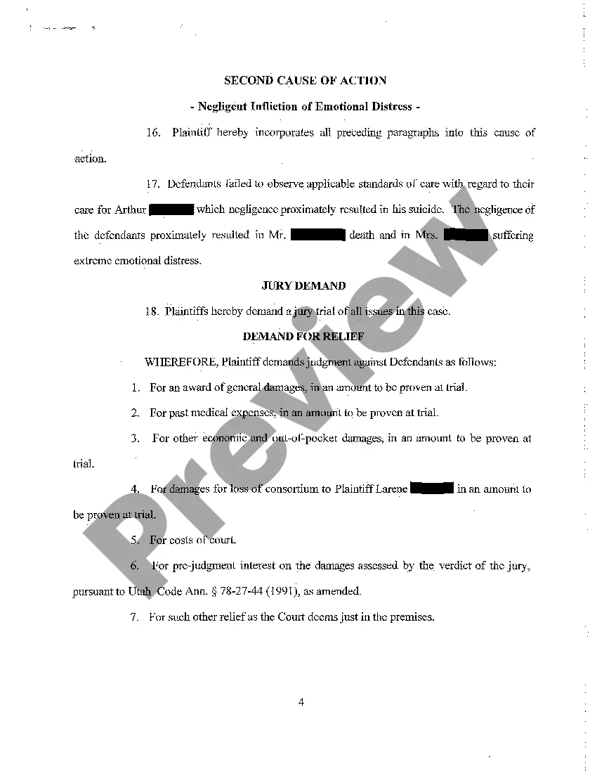 Get A01 Complaint and Jury Demand - Negligence - Negligent Infliction of Emotional Distress Preview A01 Complaint and Jury Demand - Negligence - Negligent Infliction of Emotional Distress