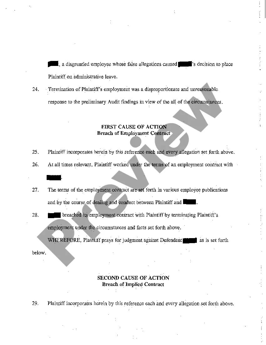 Get A01 Complaint and Jury Demand - Breach of Employment Contract - Breach of Implied Contract - Breach of Duty of Good Faith and Fair Dealing Preview A01 Complaint and Jury Demand - Breach of Employment Contract - Breach of Implied Contract - Breach of Duty of Good Faith and Fair Dealing