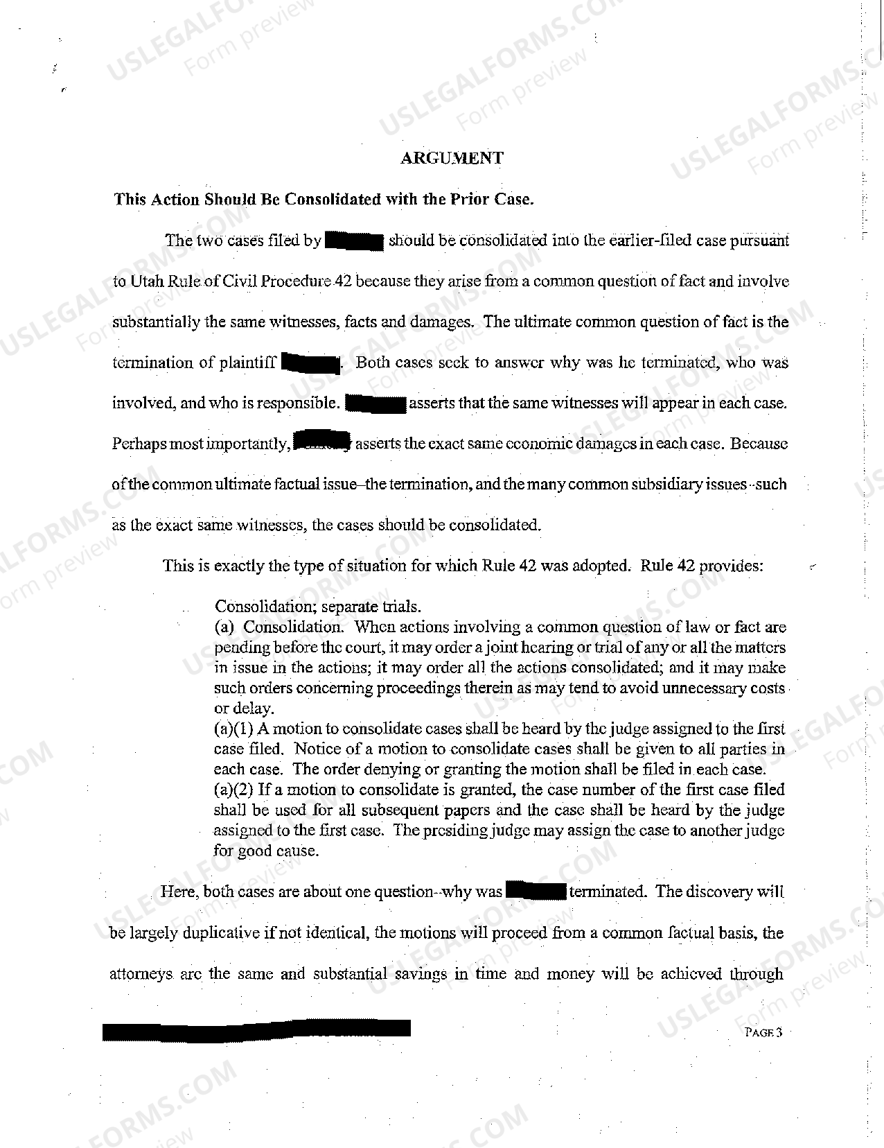 Utah Memorandum in Support of Motion to Consolidate US Legal Forms