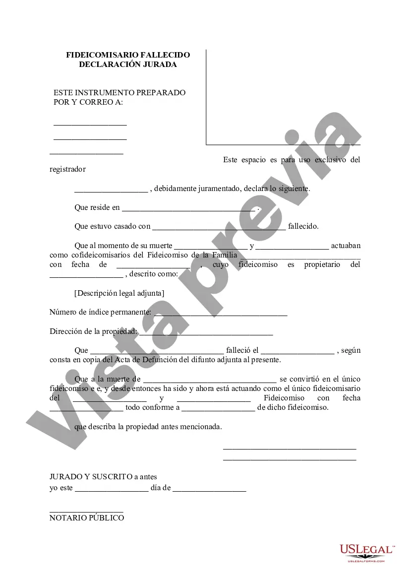 Preview Declaración jurada del fideicomisario fallecido