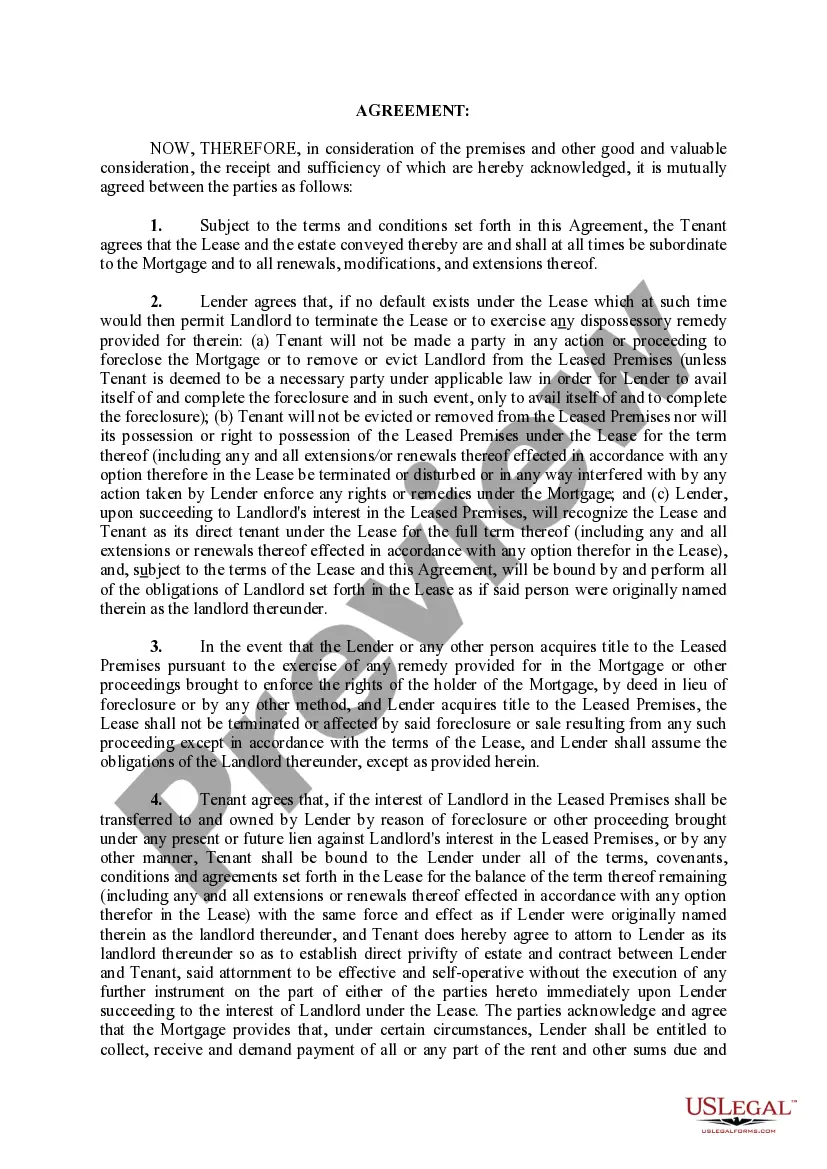 Preview Subordination, Non-Disturbance and Attornment Agreement