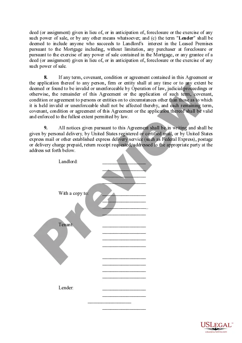Preview Subordination, Non-Disturbance and Attornment Agreement