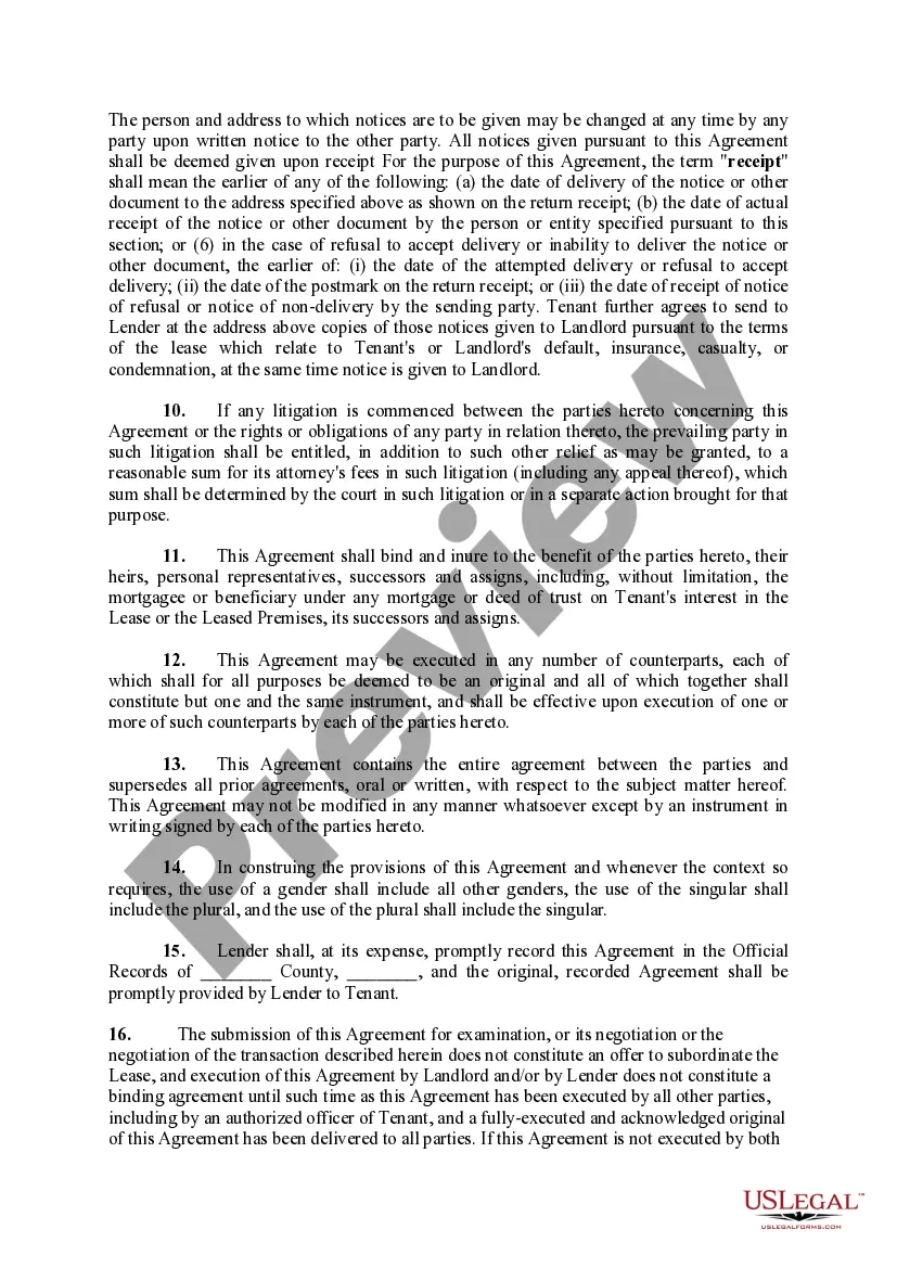 Preview Subordination, Non-Disturbance and Attornment Agreement