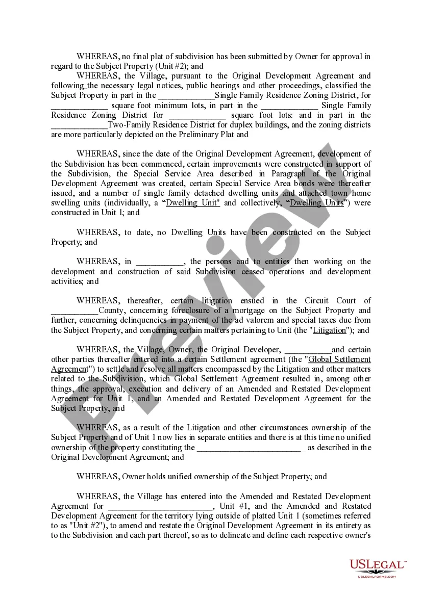 Preview Second Amended and Restated Development Agreement For Unit
