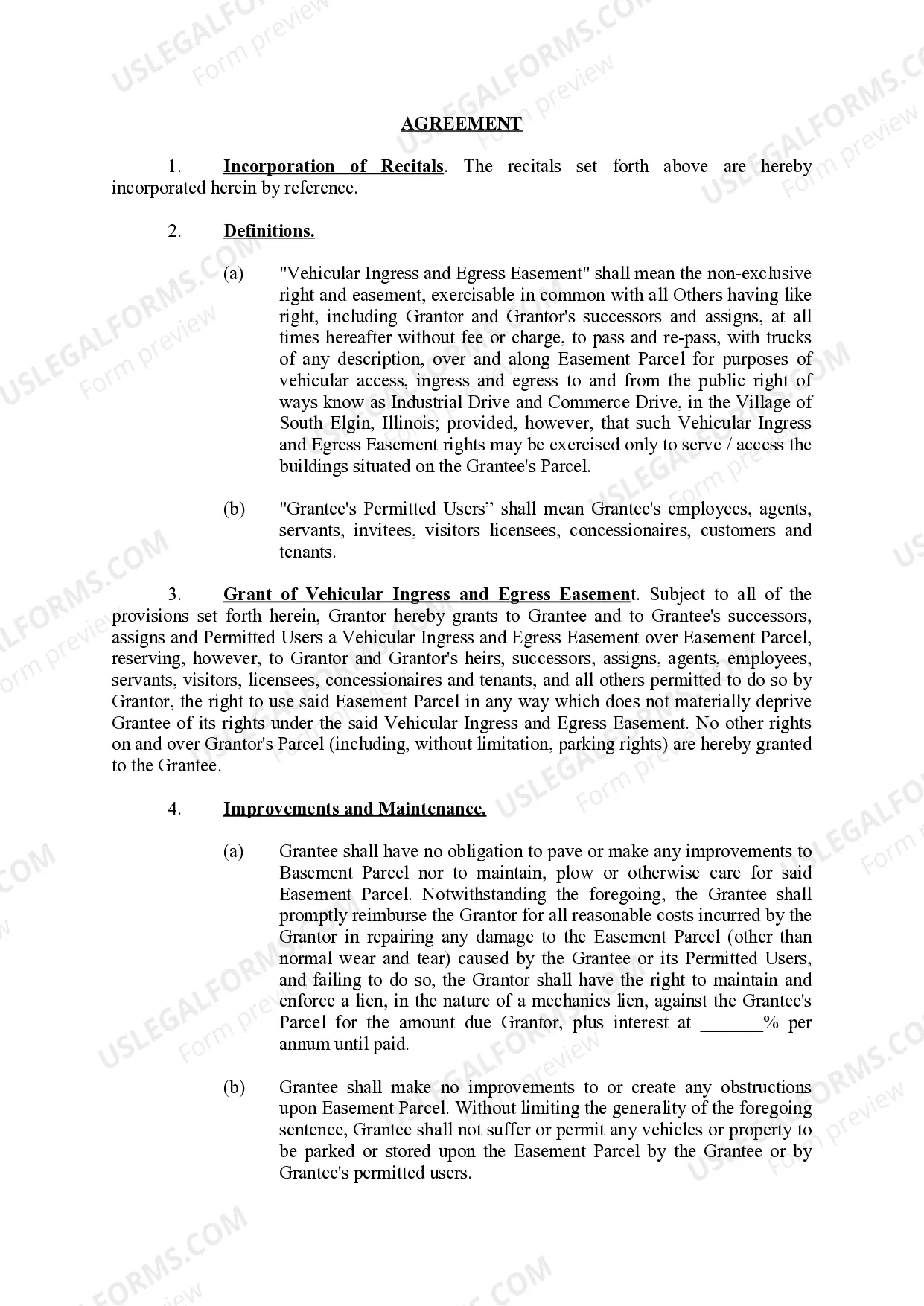 Preview Vehicular Ingress and Egress Agreement