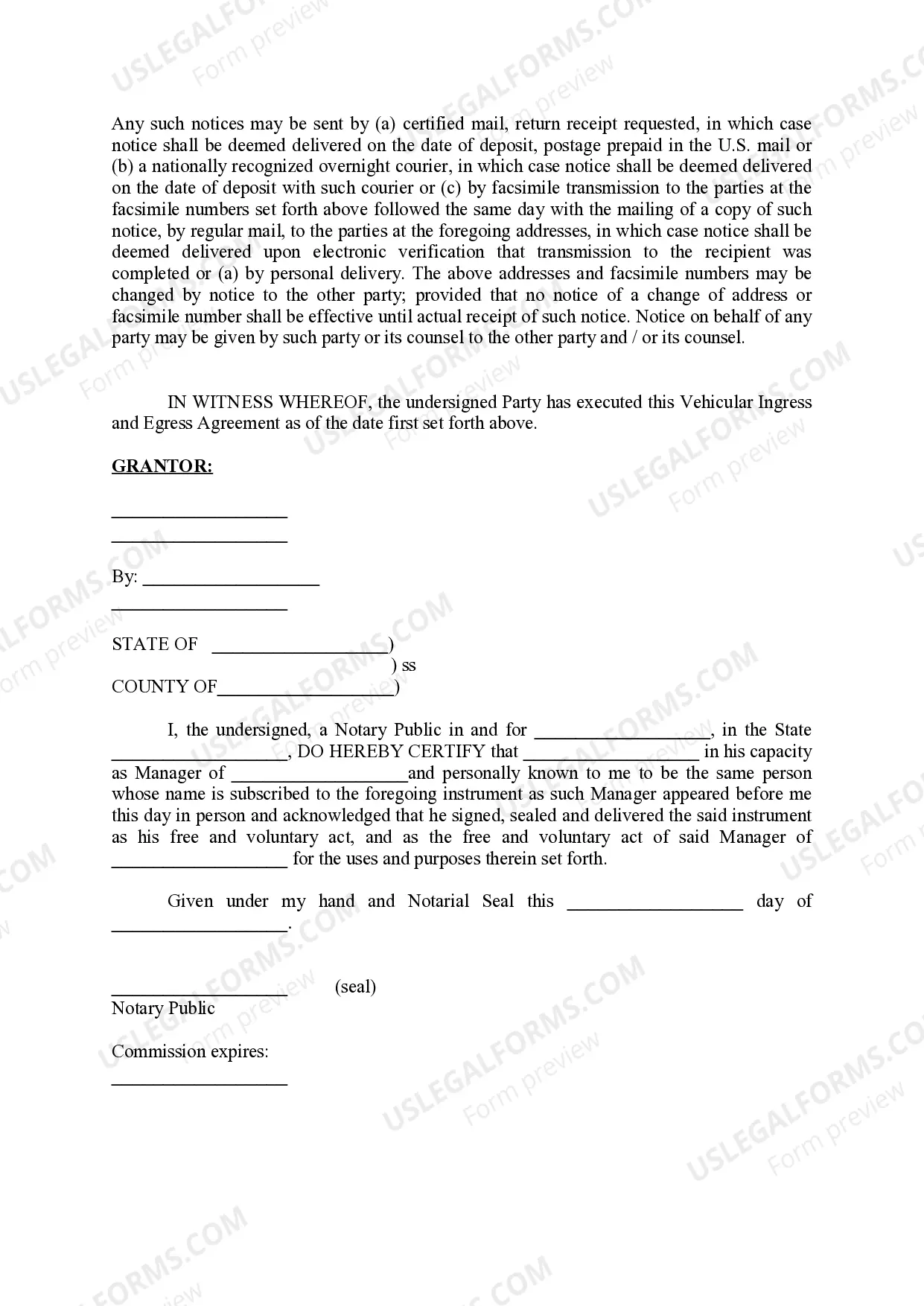 Preview Vehicular Ingress and Egress Agreement