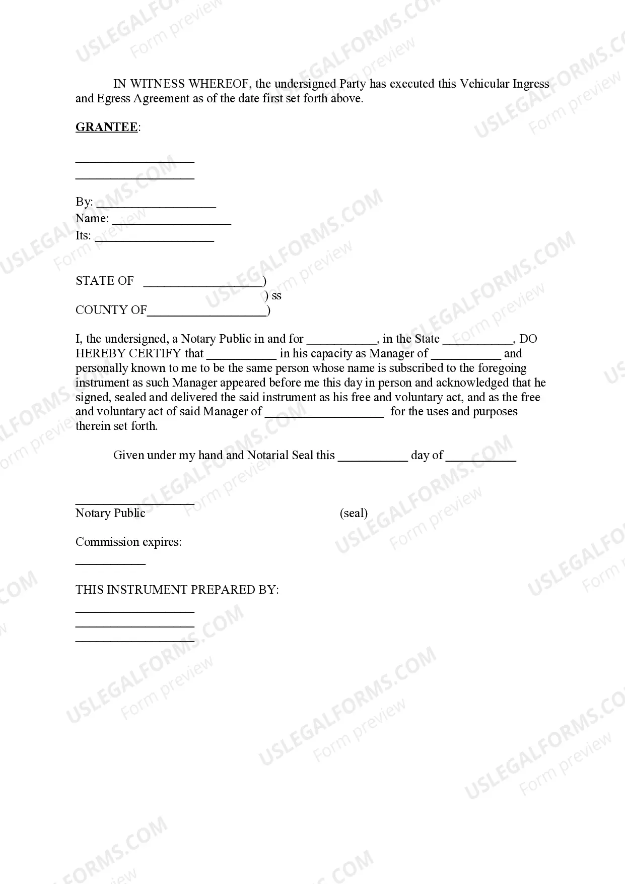Preview Vehicular Ingress and Egress Agreement
