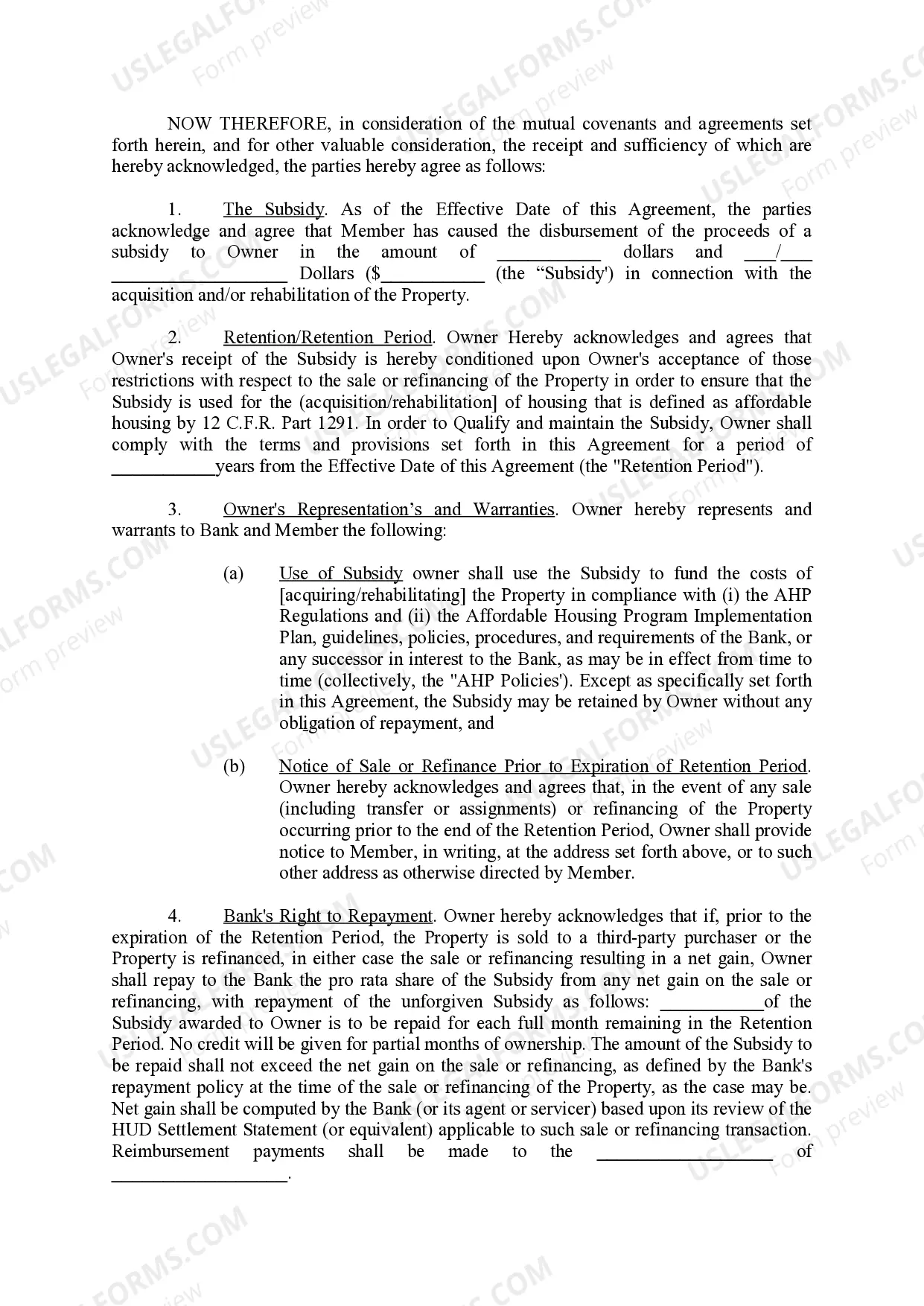 Preview Owner-Occupied Retention Agreement